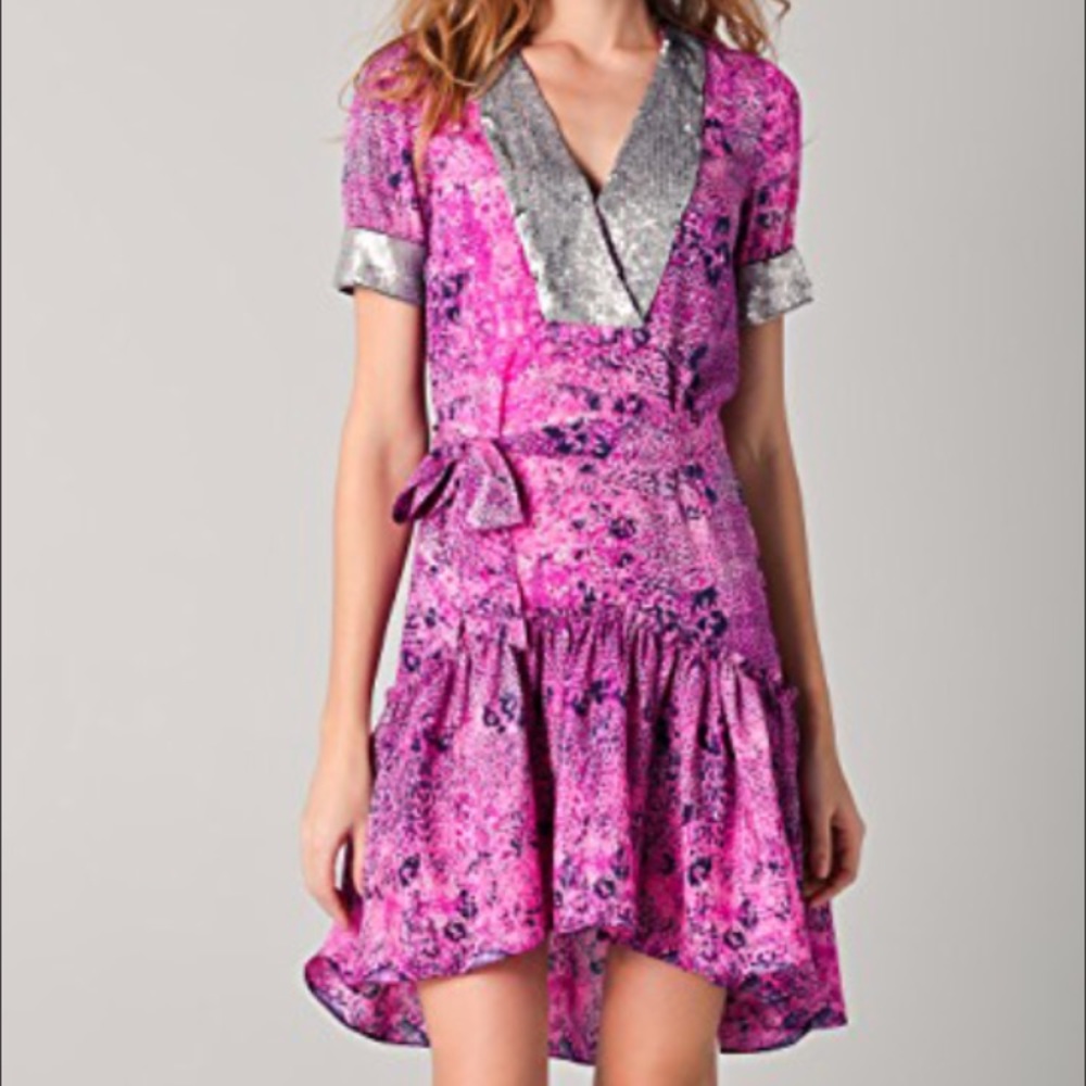 Gryphon high low sequin print belted silk dress - Picture 1 of 8
